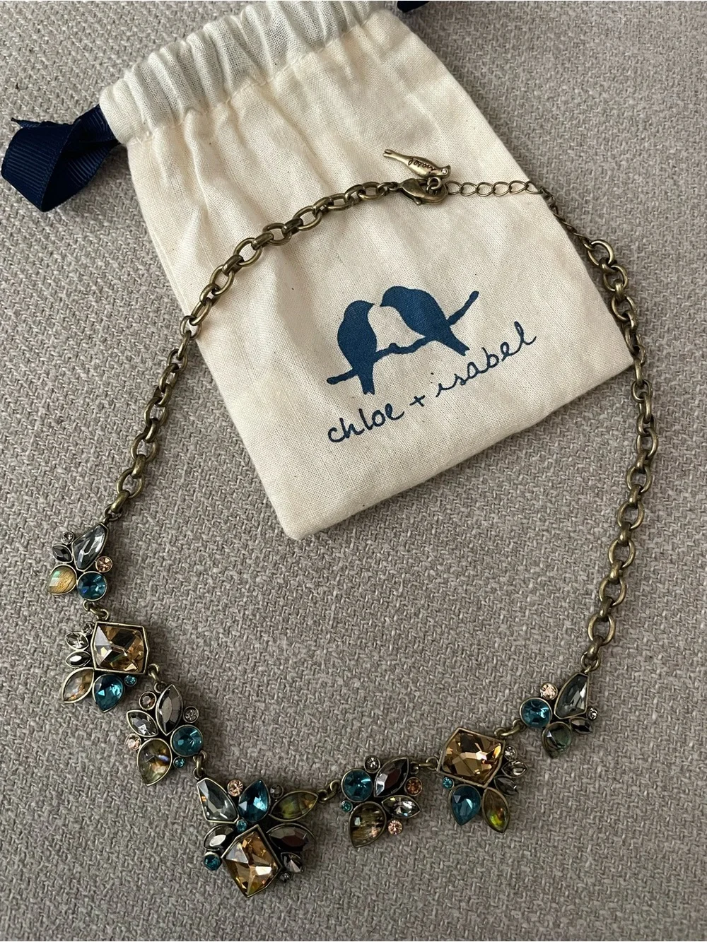 Chloe + Isabel Blue, Teal and Gold Crystal Floral Necklace